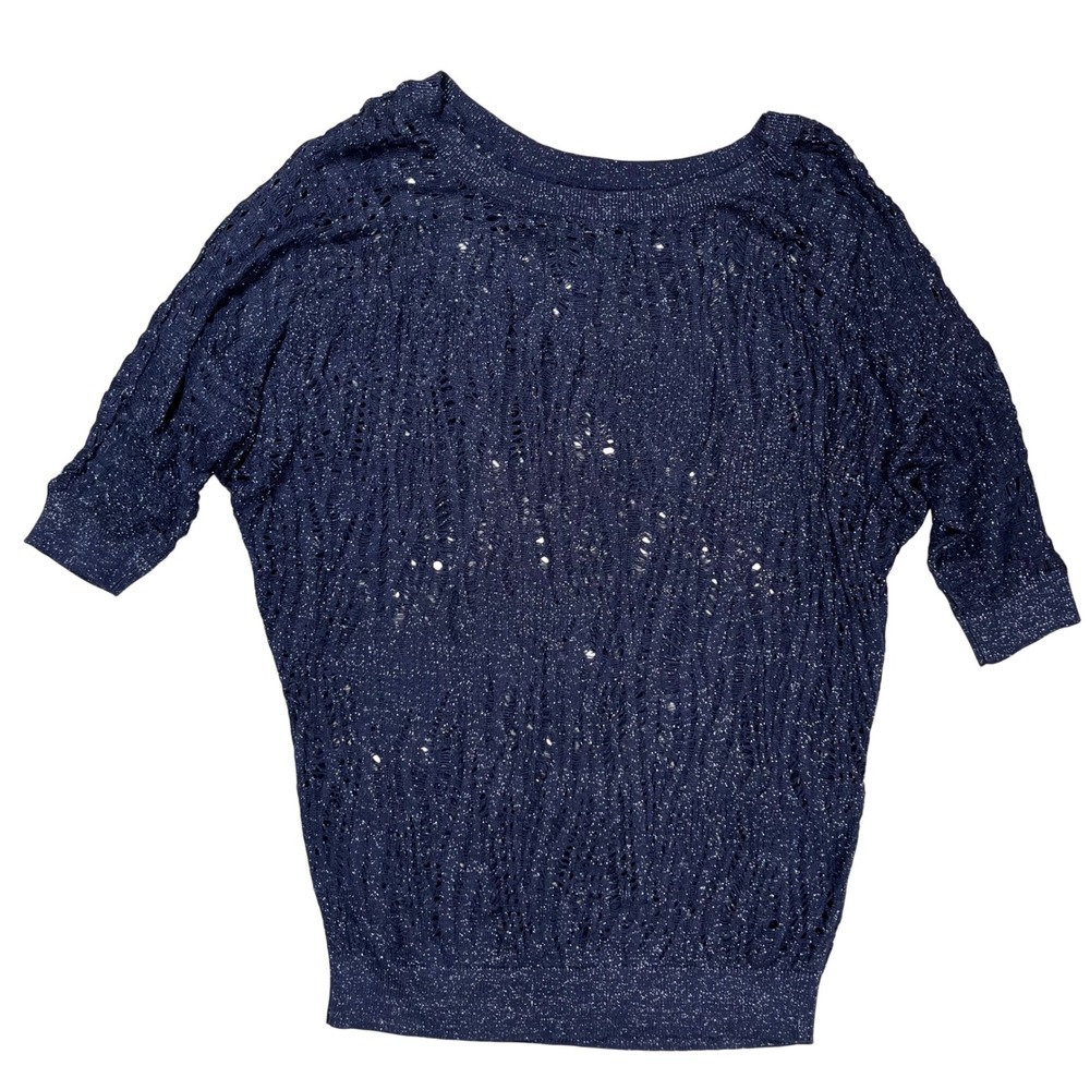 Express Women's Blue Metallic Thread Open Knit Sweater Sz Small Dolman Sleeves